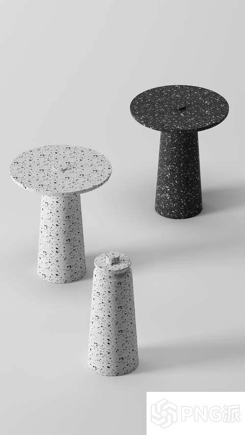 水磨石纹理锥形底座组合边几3D模型 - PNG派