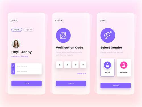 登录、OTP登录、性别选择应用程序屏幕设计UI素材 - PNG派