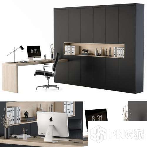 电脑椅办公桌书桌3D模型 - PNG派