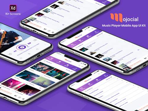 Mojsocial音乐播放器移动应用UI套件（Adobe XD） - PNG派