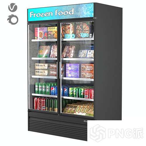 双门冷冻食品展示柜3D模型 - PNG派