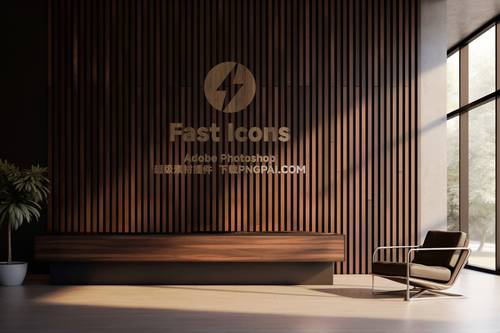 木制背景墙立体LOGO展示PS样机模板 - PNG派