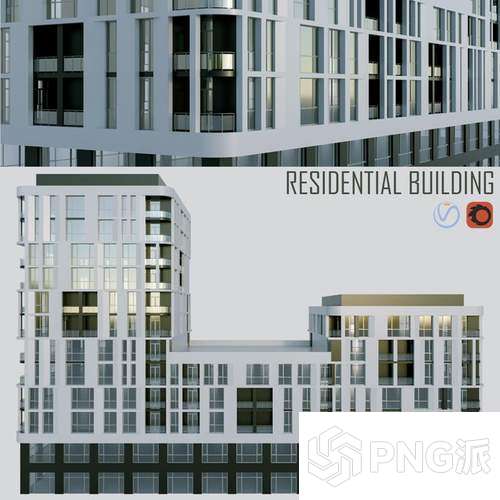 现代玻璃幕墙住宅建筑3D模型 - PNG派