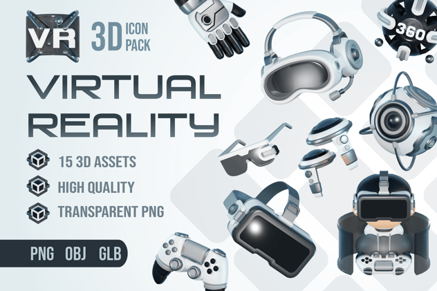 虚拟现实VR科技3D图标包 - PNG派