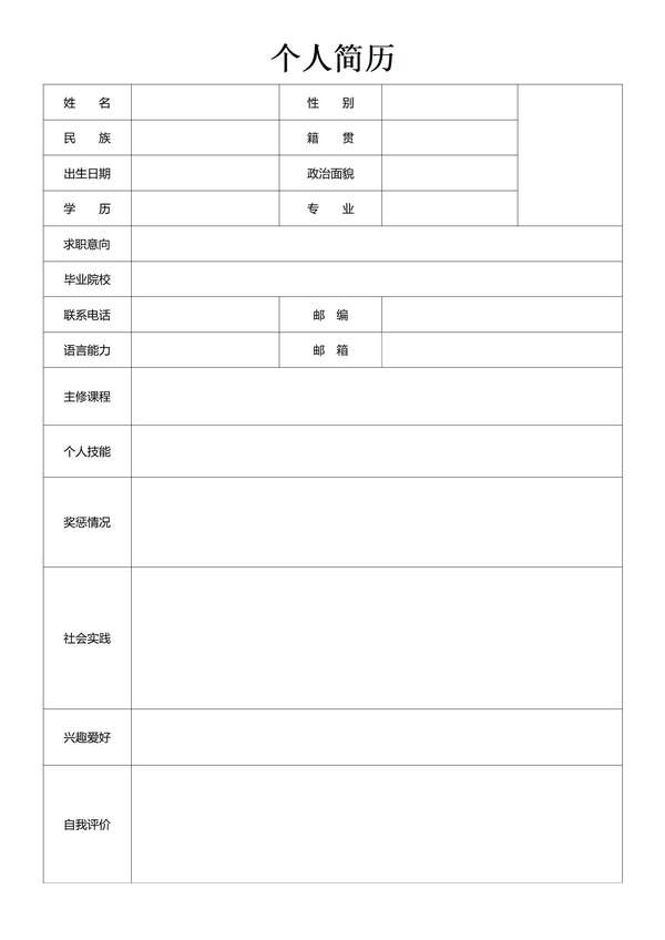 自我定义的空白word简历样板免费下载 - PNG派