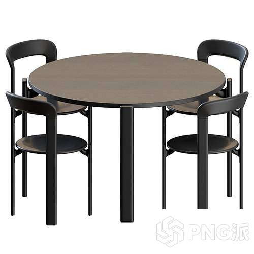 北欧风圆餐桌椅套装3D模型 - PNG派