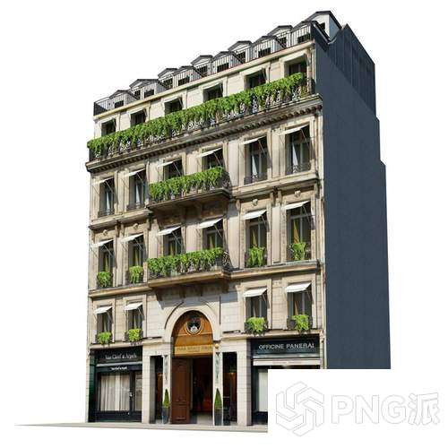 欧式绿植立面商业建筑3D模型 - PNG派