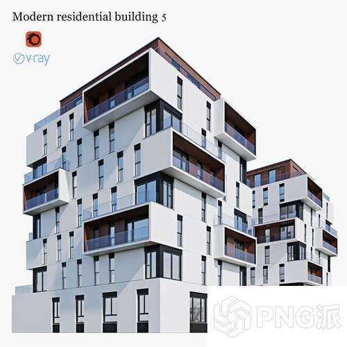 白色错层现代公寓建筑3D模型 - PNG派