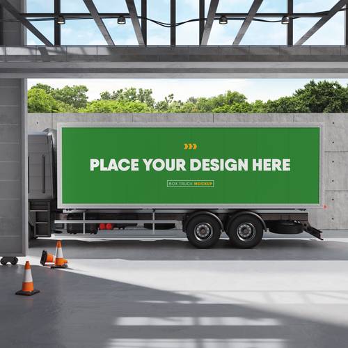 箱式卡车车体广告PS样机模板 - PNG派