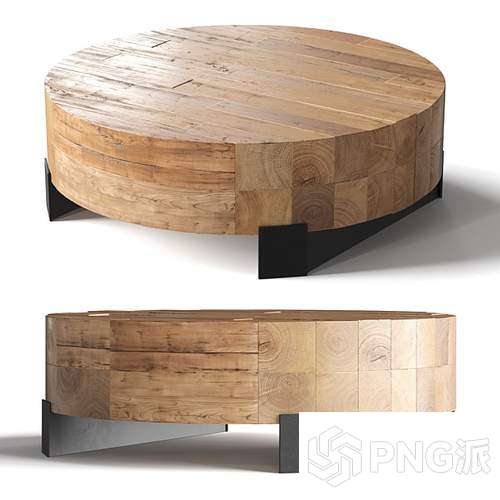 实木拼接圆形茶几3D模型 - PNG派