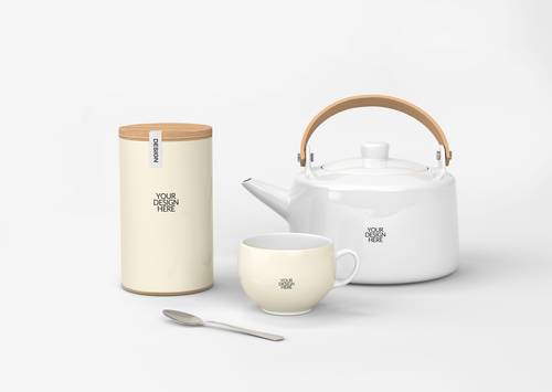 茶叶品牌茶壶茶叶桶茶杯PS样机模板 - PNG派