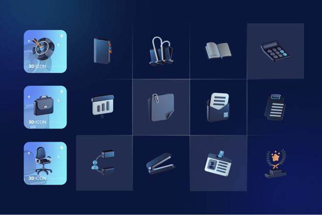 商业办公用品3D图标资源包 - PNG派