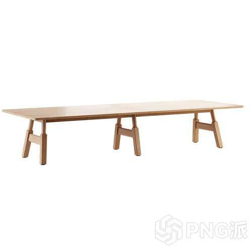 原木色三腿长桌3D模型 - PNG派