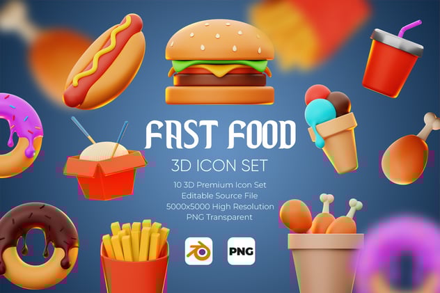 快餐食品3D图标集 - PNG派