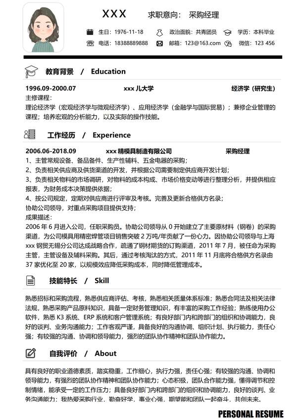 格式采购主管word简历模板免费分享免费下载 - PNG派