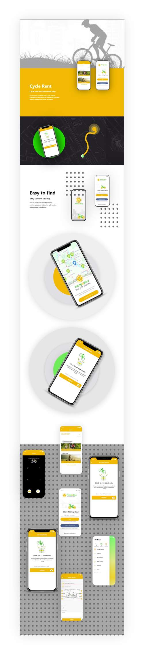 芒果自行车租赁应用程序UI kITS - PNG派
