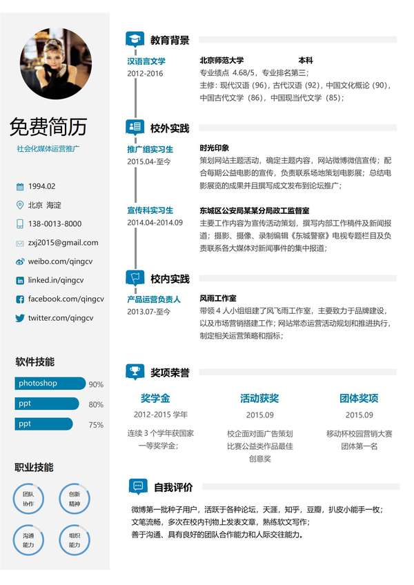 社会化媒体运营推广免费word简历模板免费下载 - PNG派